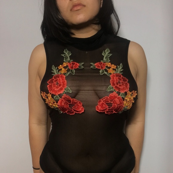 Mesh bodysuit with Rose patch detailing - Picture 1 of 5